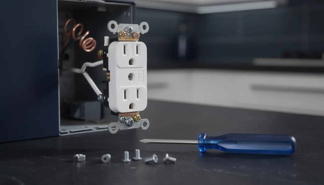 GFCI outlet being wired into a kitchen wall box