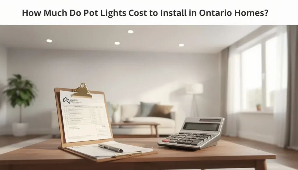 Clipboard with pot light installation cost estimate and calculator for electrical work in Durham Region homes