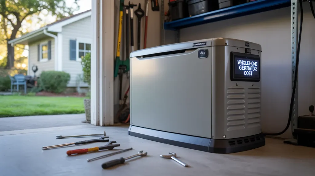 Whole-home generator installed outside Durham Region home during electrical work with tools for setup and connections